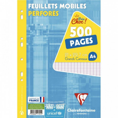 ÉTUI DE 500 PAGES OU 250 FEUILLETS MOBILES FORMAT A4 SÉYÈS 90G