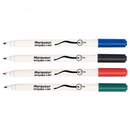 MARQUEUR TABLEAU BLANC EFFACABLE A SEC FINS   COULEURS ASSORTIS PQT4