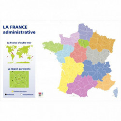 CARTE DE FRANCE ADMINISTRATIVE FORMAT 1,20 X 0,80 MÈTRE