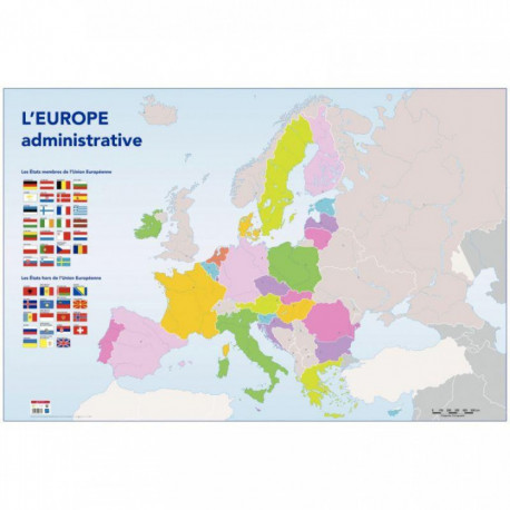 CARTE D'EUROPE ADMINISTRATIVE DIMENSIONS 1,20X0,80M AVEC 5 GROS ŒILLETS EN MÉTAL