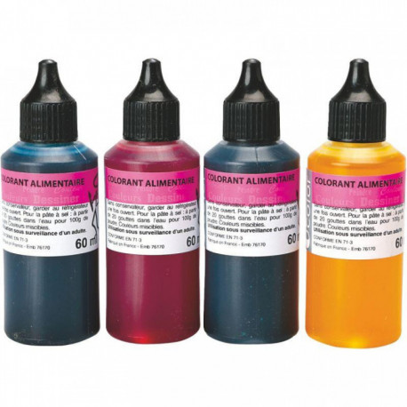 BOÎTE DE 4 FLACONS DE 60ML DE COLORANT POUR PÂTE À SEL