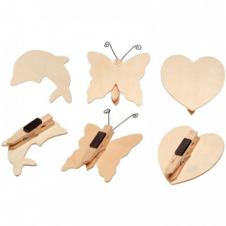 PORTE MÉMO MAGNÉTIQUES EN BOIS AVEC 3 FORMES ASSORTIES ASSORTIMENT DE 12