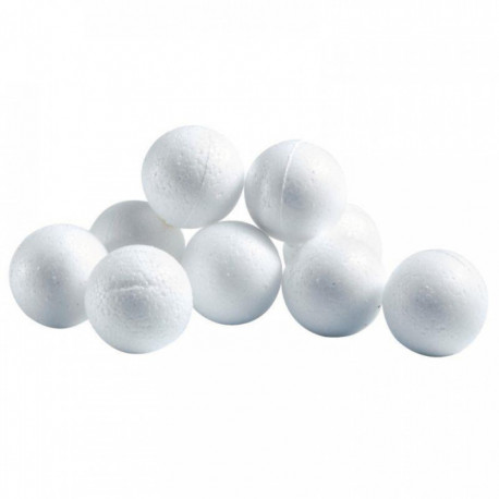 LOT DE 10 BOULES EN STYROPOR BLANCHES, DIAMÈTRE 3,5 CM