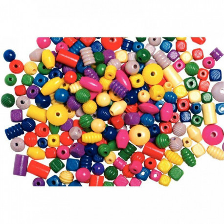 SACHET DE 500 GRAMMES DE PERLES EN BOIS MIXTES COULEURS VIVES ASSORTIES