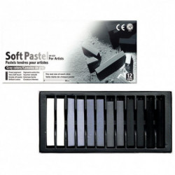 BOITE DE 12 PASTELS SEC CARRE ASSORTIES CAMAIEU DE GRIS