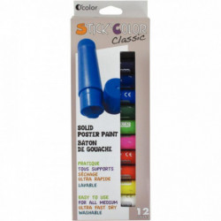 BOITE DE 12 STICKS DE GOUACHE COLORIS ASSORTIS