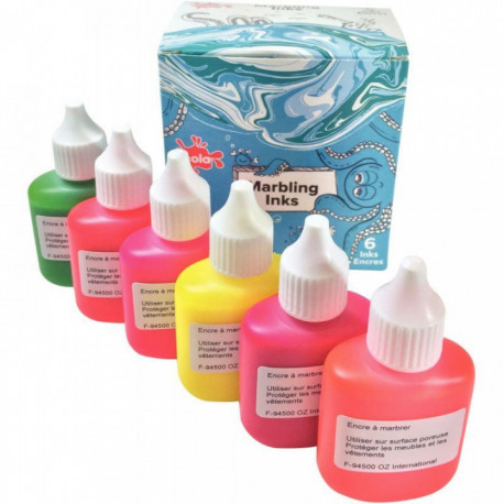 MARBLING 6 FLACONS 25ML, COULEURS FLUORESCENTES PRÊT A L EMPLOI A LA SURFACE DE L EAU P/ BOIS,CARTON,POLYSTYRENE