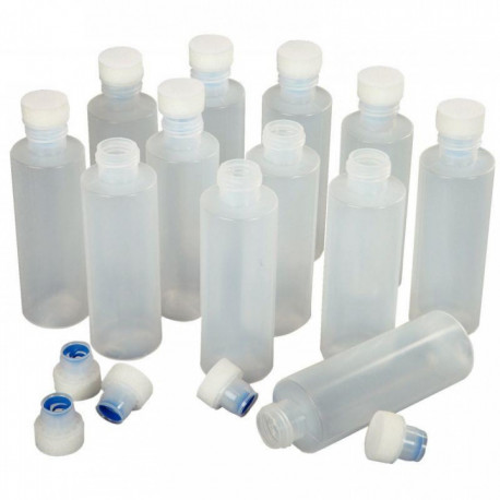 LOT DE 12 FLACONS 125ML EN PLASTIQUE SOUPLE ET TRANSPARENT AVEC BOUCHON  MOUSSE - SETICO