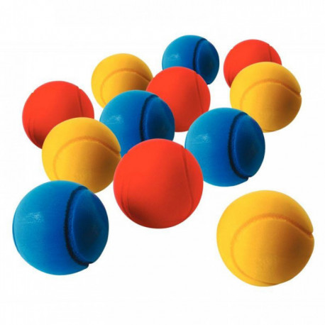 LOT DE 12 BALLES DE TENNIS EN MOUSSE DIAMÈTRE 70 MM COULEURS ASSORTIES