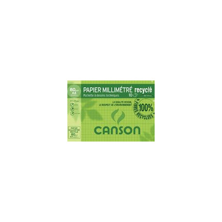 PAPIER RECYCLE CANSON 10F MILLIMETRE PQT10F