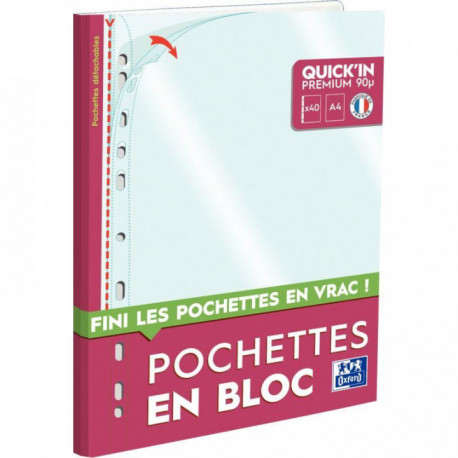 POCHETTE PERFORÉE *BLOC 40* A4 EN POLYPROPYLÈNE 9/100ÈME FAB FRANCE