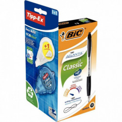 BOITE DE 12 STYLOS ATLANTIS NOIR + CORRECTEUR