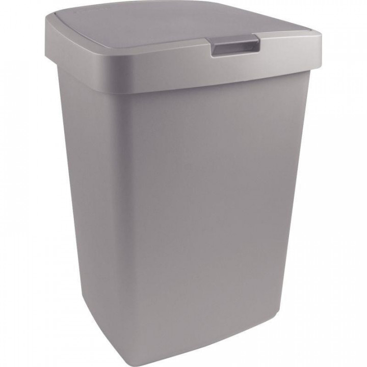 POUBELLE 50L PLASTIQUE COUVERCLE À CLAPET GRIS - SETICO