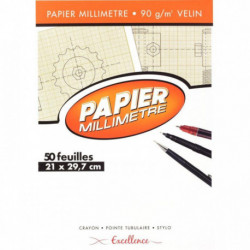 PAPIER MILLIMÉTRÉ, 90 G FA4 21X29,7 CM *BLOC50F* EXCELLENCE