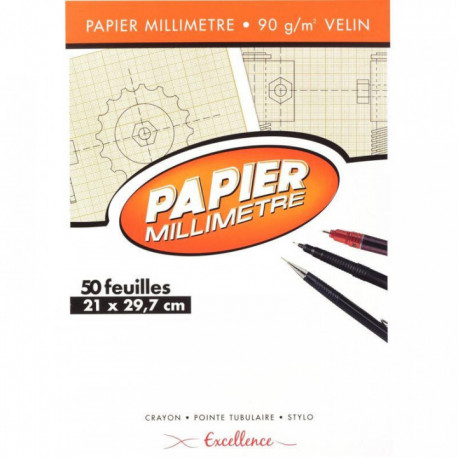 PAPIER MILLIMÉTRÉ, 90 G FA4 21X29,7 CM *BLOC50F* EXCELLENCE