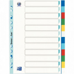  JEU DE 12 INTERCALAIRE EN POLYPROPYLÈNE 12/100ÈME FORMAT A4 COULEURS ASSORTIES