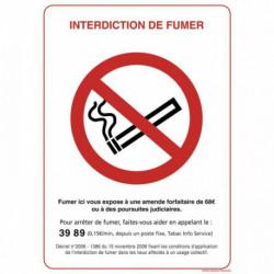 PLAQUE INTERDICTION DE FUMER FORMAT 21X15CM