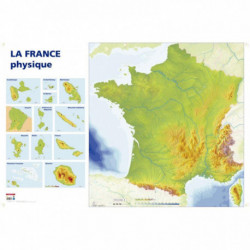 CARTE DE FRANCE PHYSIQUE. DIMENSIONS : 1,20X0.80 MÈTRE