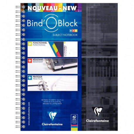 CAHIER SPIRALE A5+ 180P 90G  BIND'O'BLOCK  3 INTERC, F PERF   8272C CLAIREFONTAINE FAB France