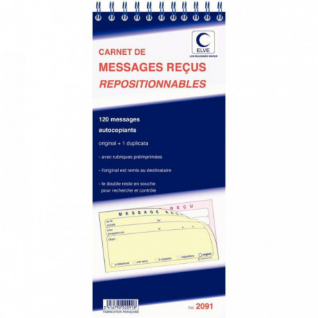 CARNET MESSAGES RECUS REPOSITIONNABLES AVEC DOUBLE ELVE 2091