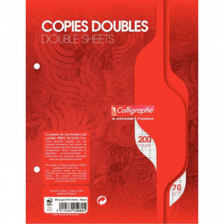 COPIES DBLES PERF. 2 TROUS 17x22 70G 200 PAGES SEYES CALLIGRA 5080C