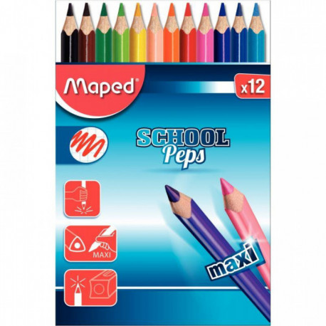 12 crayons de couleur SCHOOL'PEPS MAXI 834030