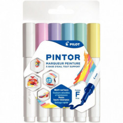 MARQUEURS PINTOR PASTEL *POCH x6* Fin - Bleu Jaune Violet Vert Rose Blanc