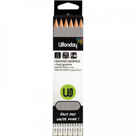 CRAYONS **BTE12**GRAPHITE ORDINAIRE HB BOUT GOMME