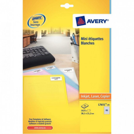 ÉTIQUETTES  46X11,1 *BTE 2100 *  BLANCHES LASER  AVERY L7656-25
