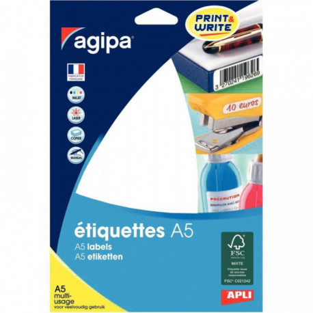 ÉTIQUETTES **ETUI DE 192** A5 34X56MM BLANCHES PEFC AGIPA 114086