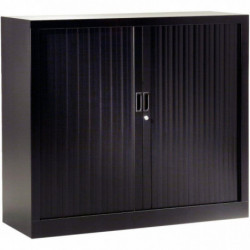 ARMOIRE BASSE A RIDEAUX L.120xH.100xP.43 2 TABLETTES CORPS ET RIDEAUX NOIRS