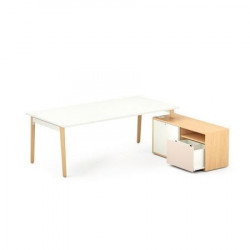 BUREAU DIRECTION LAGON/ROBIN L160CM PLATEAU CHÊNE CLAIR AVEC RETOUR PORTEUR DROITE PLATEAU BLANC