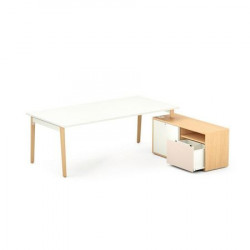BUREAU DIRECTION LAGON/ROBIN L180CM PLATEAU CHÊNE CLAIR AVEC RETOUR PORTEUR GAUCHE PLATEAU BLANC