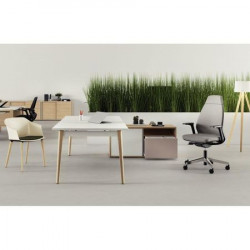 BUREAU DIRECTION LAGONROBIN L180CM PLATEAU BLANC AVEC RETOUR PORTEUR DROITE PL