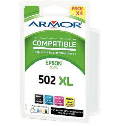 T02W640 LOT 4 CARTOUCHES P/ EPSON NOIR+COUL HC COMPATIBLE ARMOR