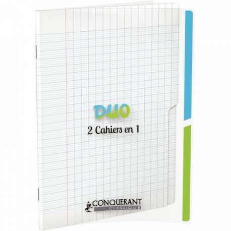 CAHIER PIQUE 96P 2 SECTIONS DE 48P 2 INDEX COUV. PP 17X22 SEYES 90G CONQUERANT DUO ECOLABEL PEFC
