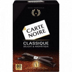 STICKS CAFÉ SOLUBLE -BOITE DE 80- CARTE NOIRE. CAFÉ SOLUBLE CLASSIQUE DÉLICAT ET AROMATIQUE