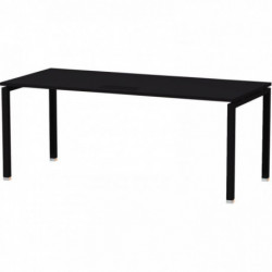 BUREAU DROIT PIÈTEMENT EN U L180XH74XP80CM PANNEAU NOIR/PIEDS NOIR
