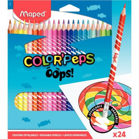 CRAYONS DE COULEUR POCHETTE DE 24 OOPS EFFAÇABLE