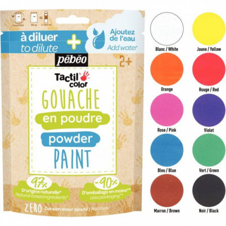 SACHETS 180G DE GOUACHE EN POUDRE 2 EN 1 TACTILCOLOR LOT DE 10