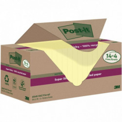 BLOC REPOSITIONNABLE 76X76 JAUNE RECYCLE 100F TOUR 14+4 OFFERTS SUPER STICKY POST-IT  