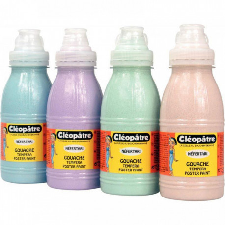 CARTON DE 4 FLACONS 500 ML DE PEINTURE PAILLETÉE, COLORIS PASTEL ASSORTIS