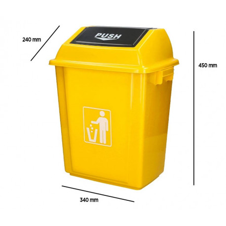 POUBELLE JAUNE PLASTIQUE COUVERCLE BASCULANT  2 POIGNEES 20L 34x24x45cm