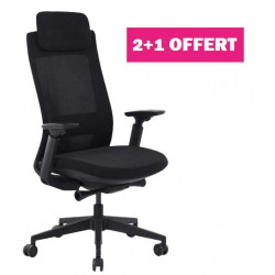 PACK 2+1 OFFERT* - Lot de 3 FAUTEUILS PAULO SUPPORT LOMBAIRE - TETIERE REGLABLE - SYNCHRONE - AUTO RÉGULÉ