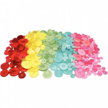 SAC DE 450 BOUTONS PLASTIQUE COULEURS ASSORTIES ENVIRON  200 G,  8MM À 30 MM