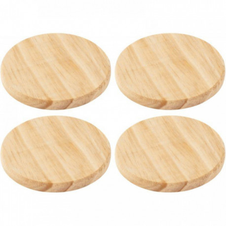 LOT DE 4 DESSOUS DE VERRE EN BOIS, DIAMÈTRE 10,5 CM