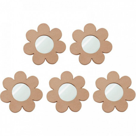 LOT DE 5 MIROIRS FORME FLEUR EN CARTON DIAMÈTRE 17,5 CM