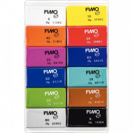 LOT DE 12 BLOCS FIMO SOFT 25G COLORIS BASIQUES