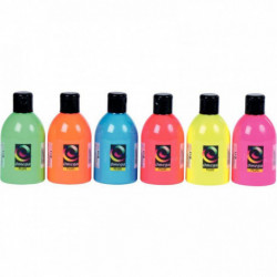 LOT DE 6 FLACONS DE 250ML DE PEINTURE VINYLIQUE PLASTIFIANTE COULEURS FLUO ASSORTIES