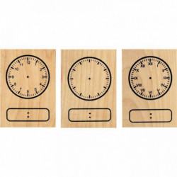 LOT DE 3 TAMPONS HORLOGE EN BOIS